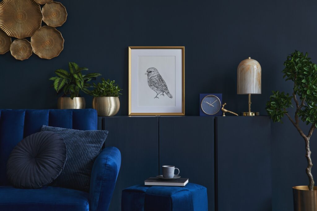 Picture of a dark blue living room
