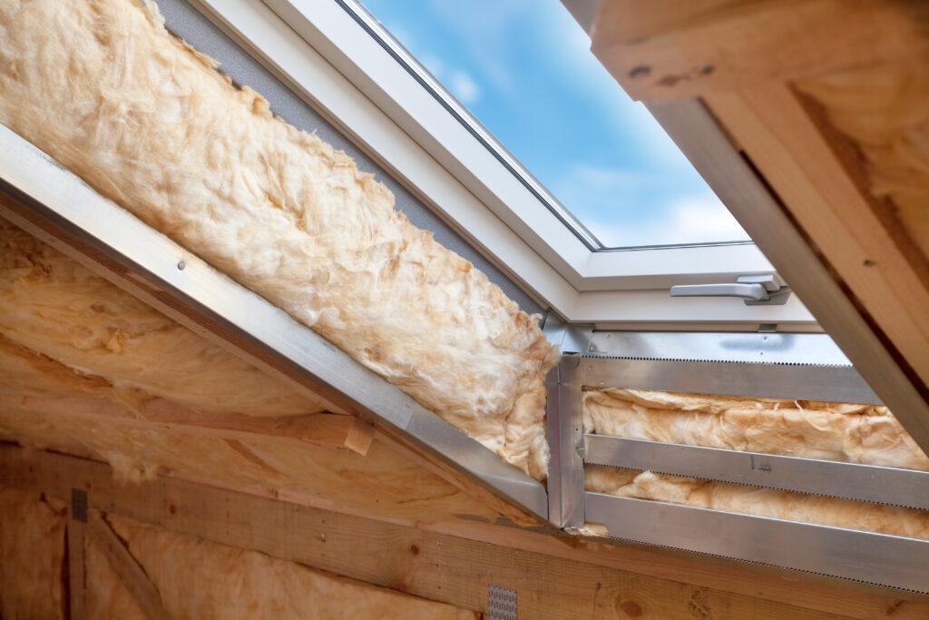 Picture of a loft with insulation being installed by a window