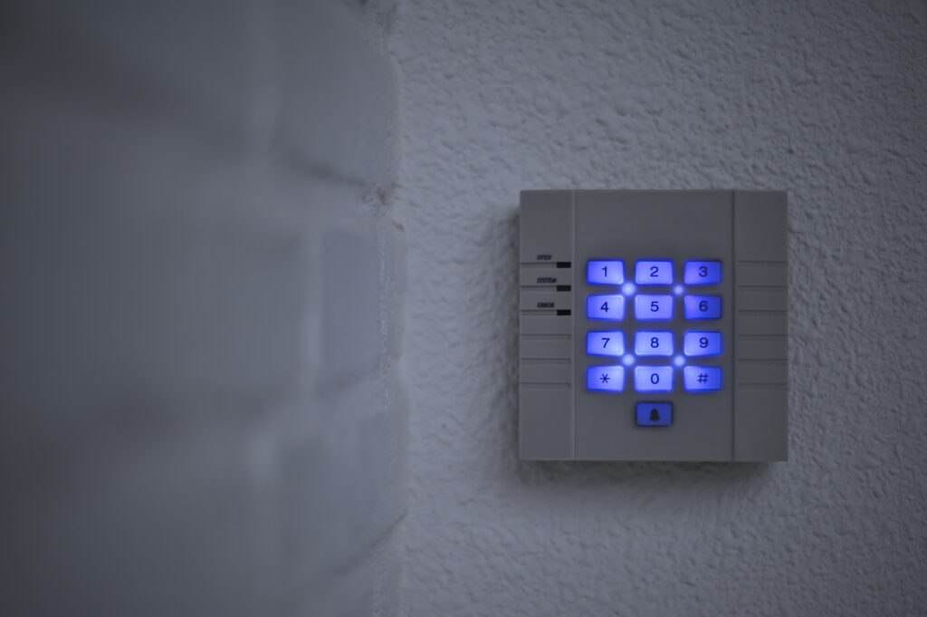 Picture of a backlit alarm system keypad