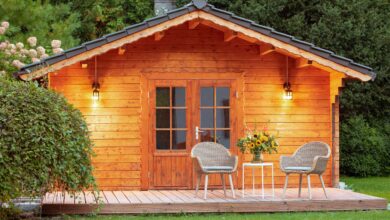 Picture of a summer house with lighting and outdoor seating