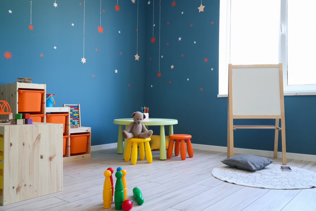 Picture of a playroom with star wallpaper