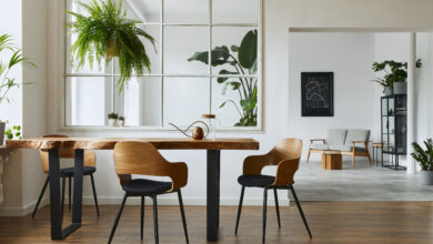 Picture of a living room with plants and table